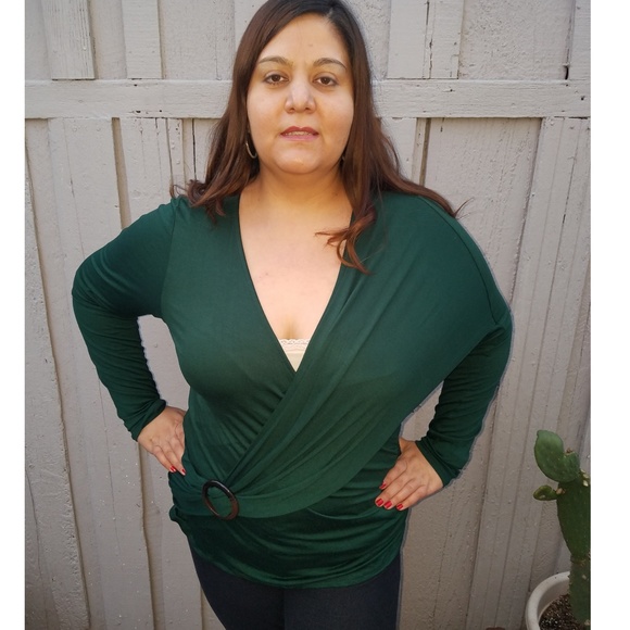 1x-3x New Plus Size Green Long Sleeve Top - Picture 7 of 8
